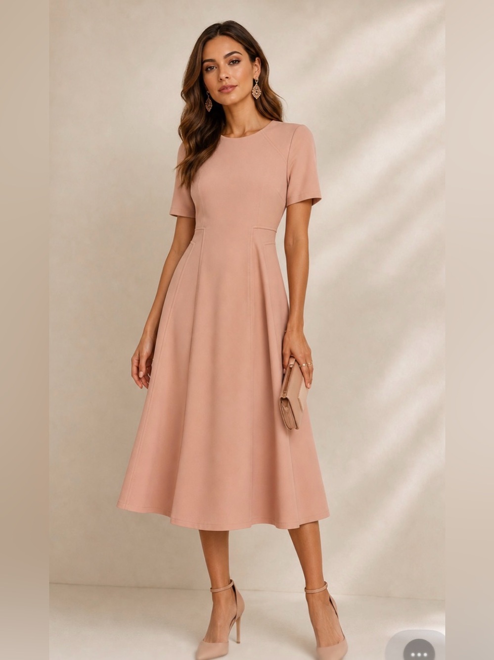 Elegant Blush Pink A-Line Midi Dress XS can fit up to some medium